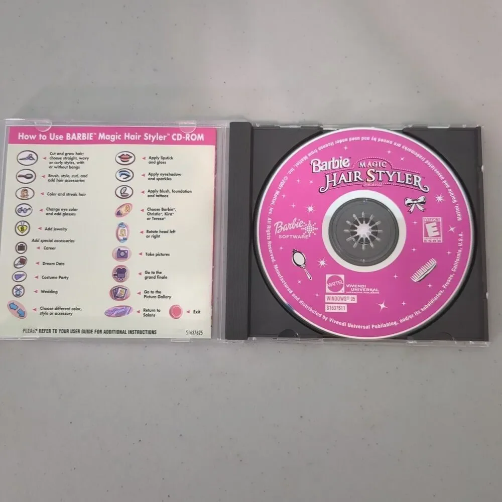 1997 MATTEL BARBIE MAGIC HAIR STYLER COMPUTER GAME CD-ROM WINDOWS 95